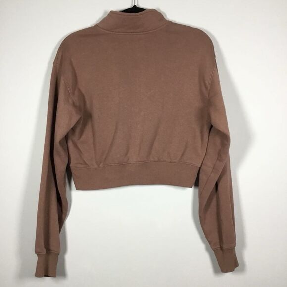 BP Brown Preppy Minimalist Neutral Clean Girl Cropped Collared Sweatshirt M - Picture 7 of 9